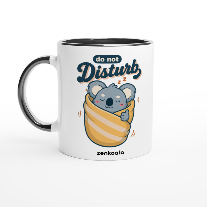 Do Not Disturb Koala mug in black: white with a black rim, inside and handle, Zen Koala Australia