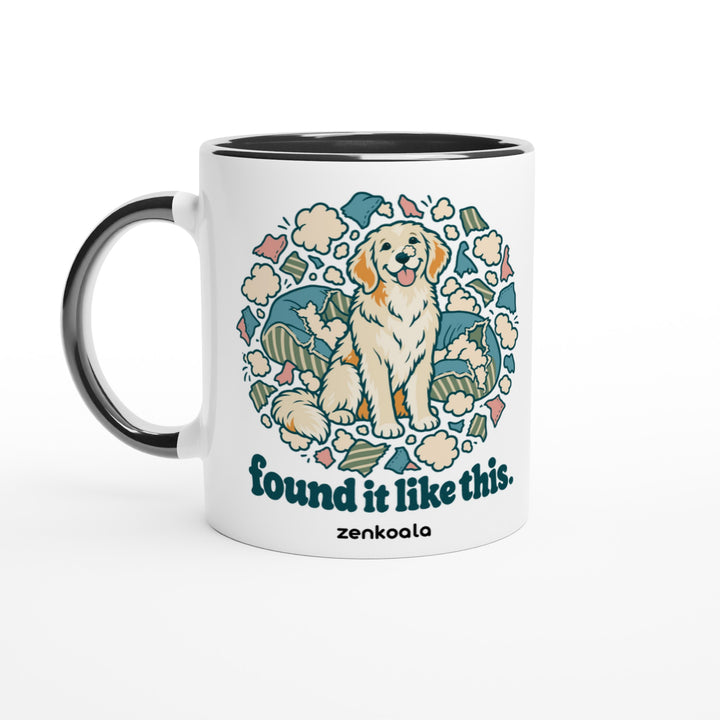 Found It Like This mug in black: white with a black rim, inside and handle, Zen Koala Australia