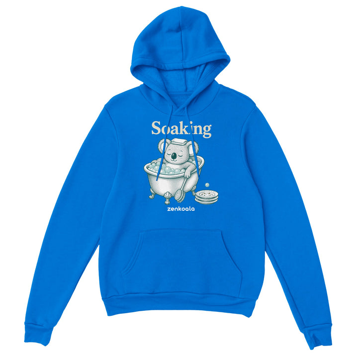 Soaking Koala Bath feel-good hoodie in royal, Zen Koala Australia