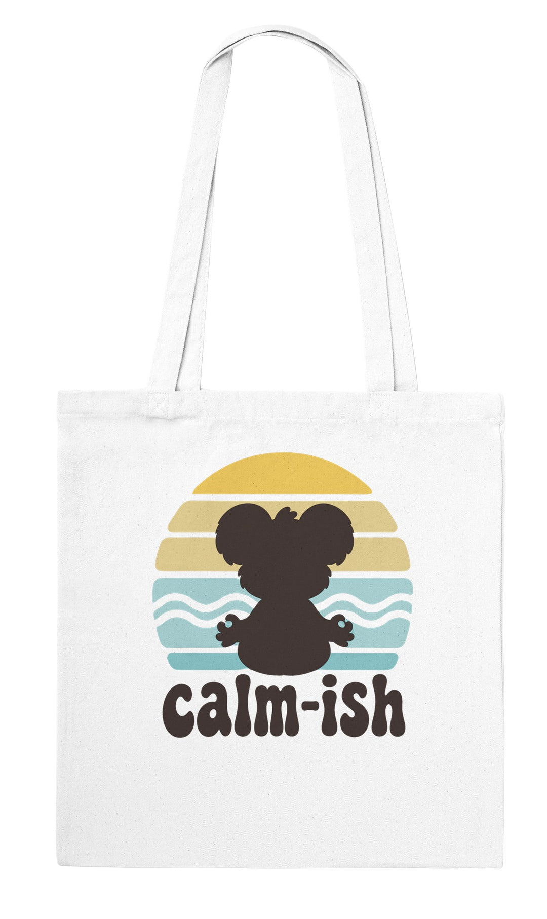 Calm-ish Retro Sunset Koala feel-good tote bag in white, Zen Koala Australia