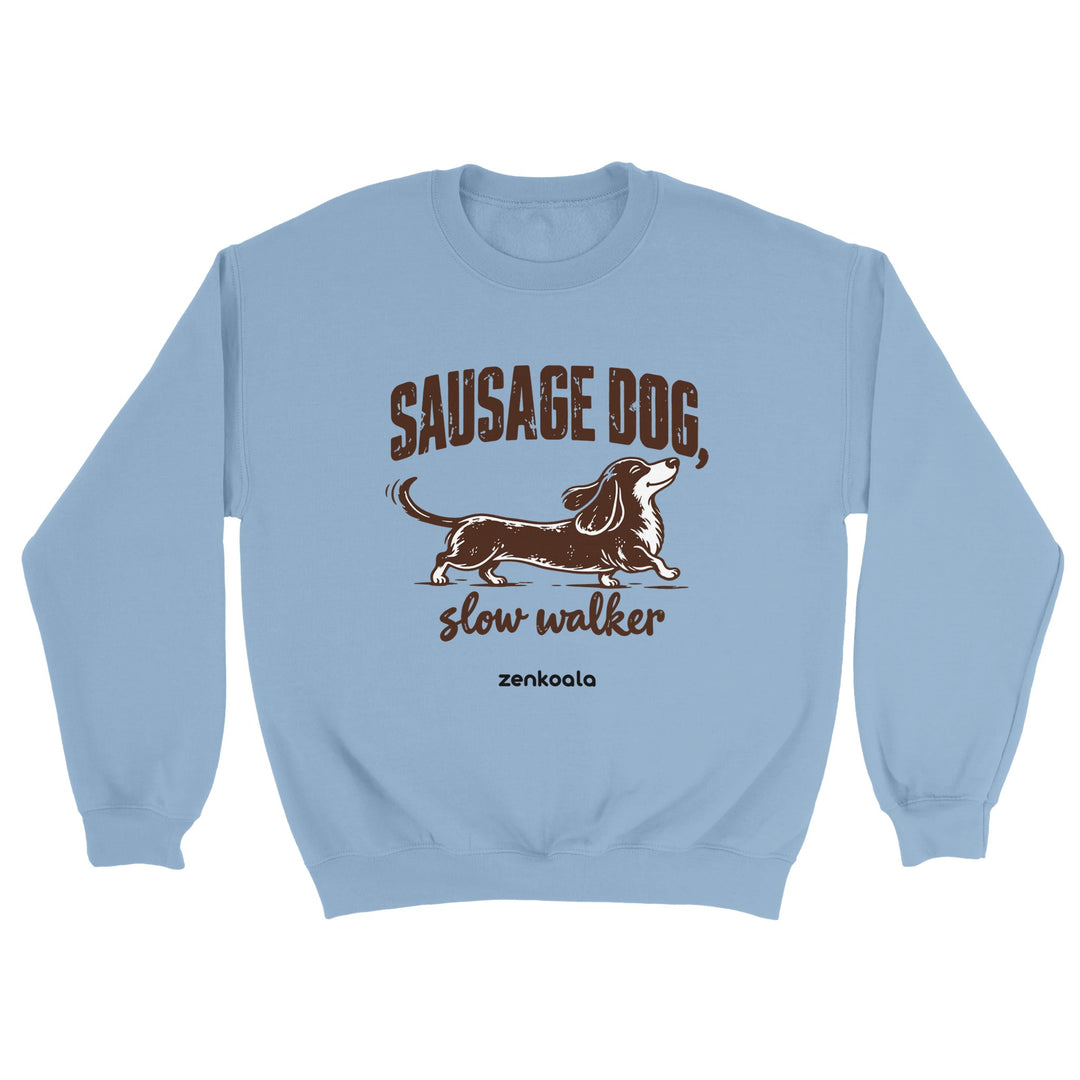 Sausage Dog Slow Walker feel-good sweatshirt in light blue, Zen Koala Australia