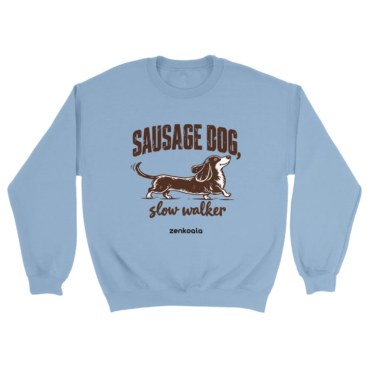 Sausage Dog Slow Walker feel-good sweatshirt in light blue, Zen Koala Australia