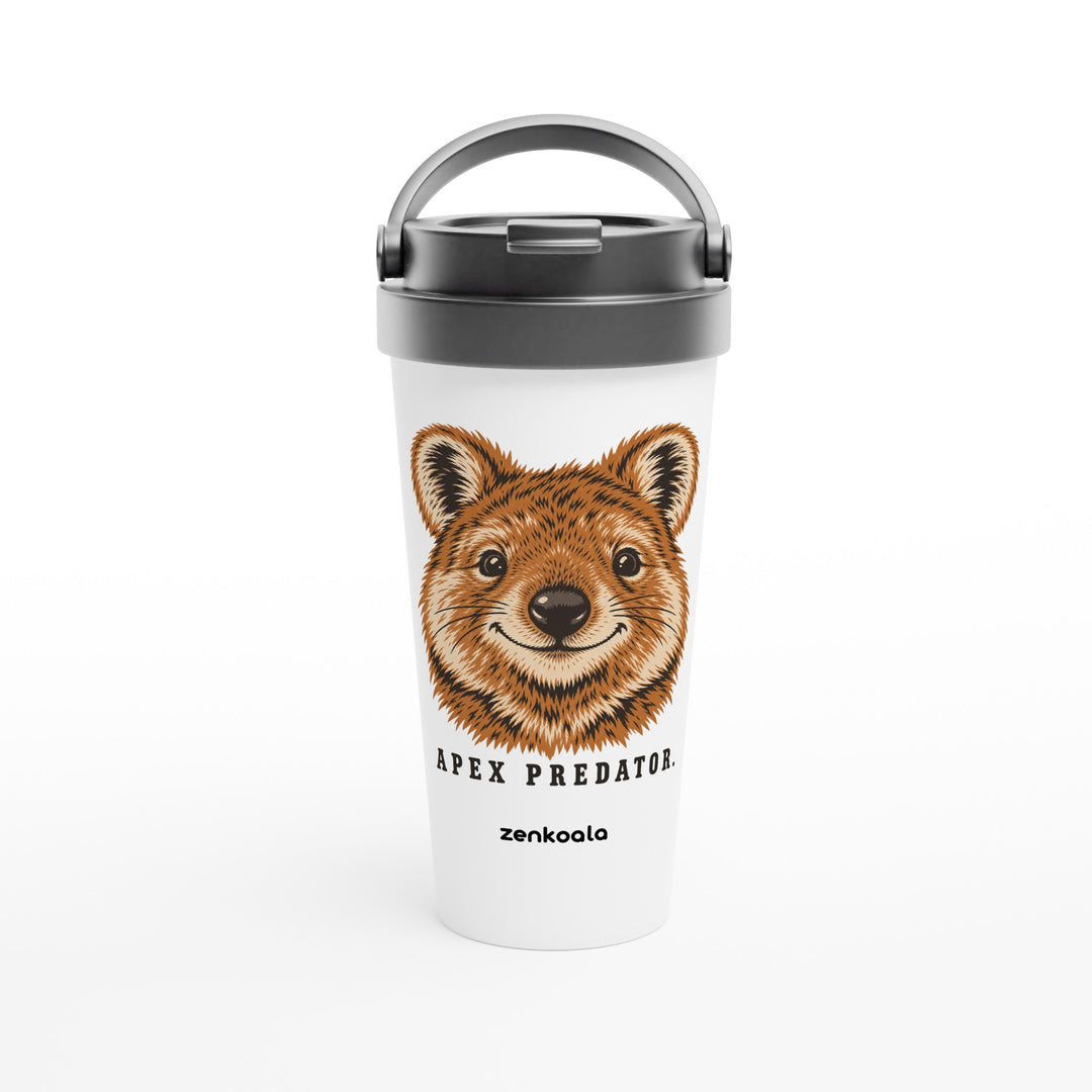 Apex Predator feel-good travel mug: a smiling quokka, Zen Koala Australia