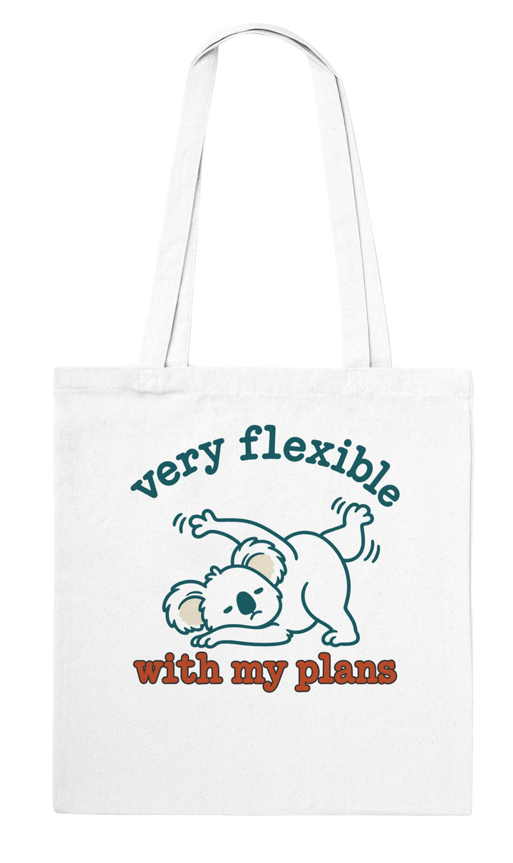Very Flexible With My Plans feel-good tote bag in white, Zen Koala Australia