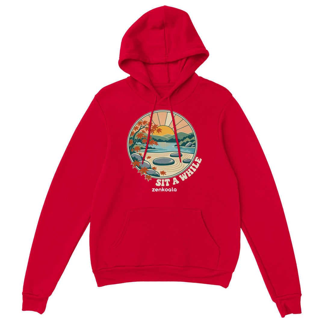 Zen Garden Sit a While feel-good hoodie in red, Zen Koala Australia