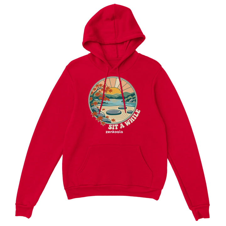 Zen Garden Sit a While feel-good hoodie in red, Zen Koala Australia