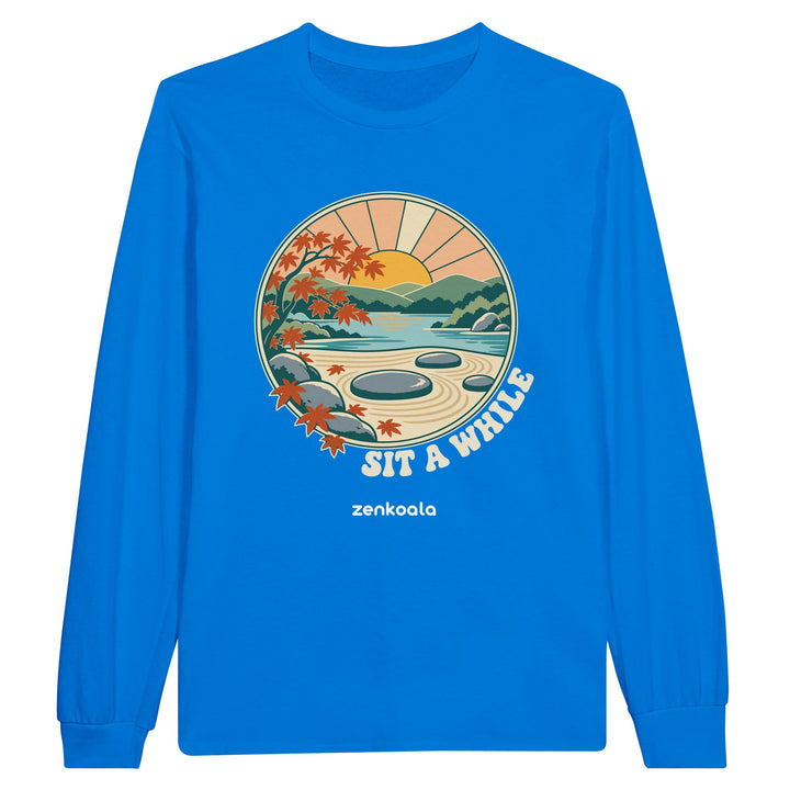 Zen Garden Sit a While feel-good long sleeve tee in royal, Zen Koala Australia