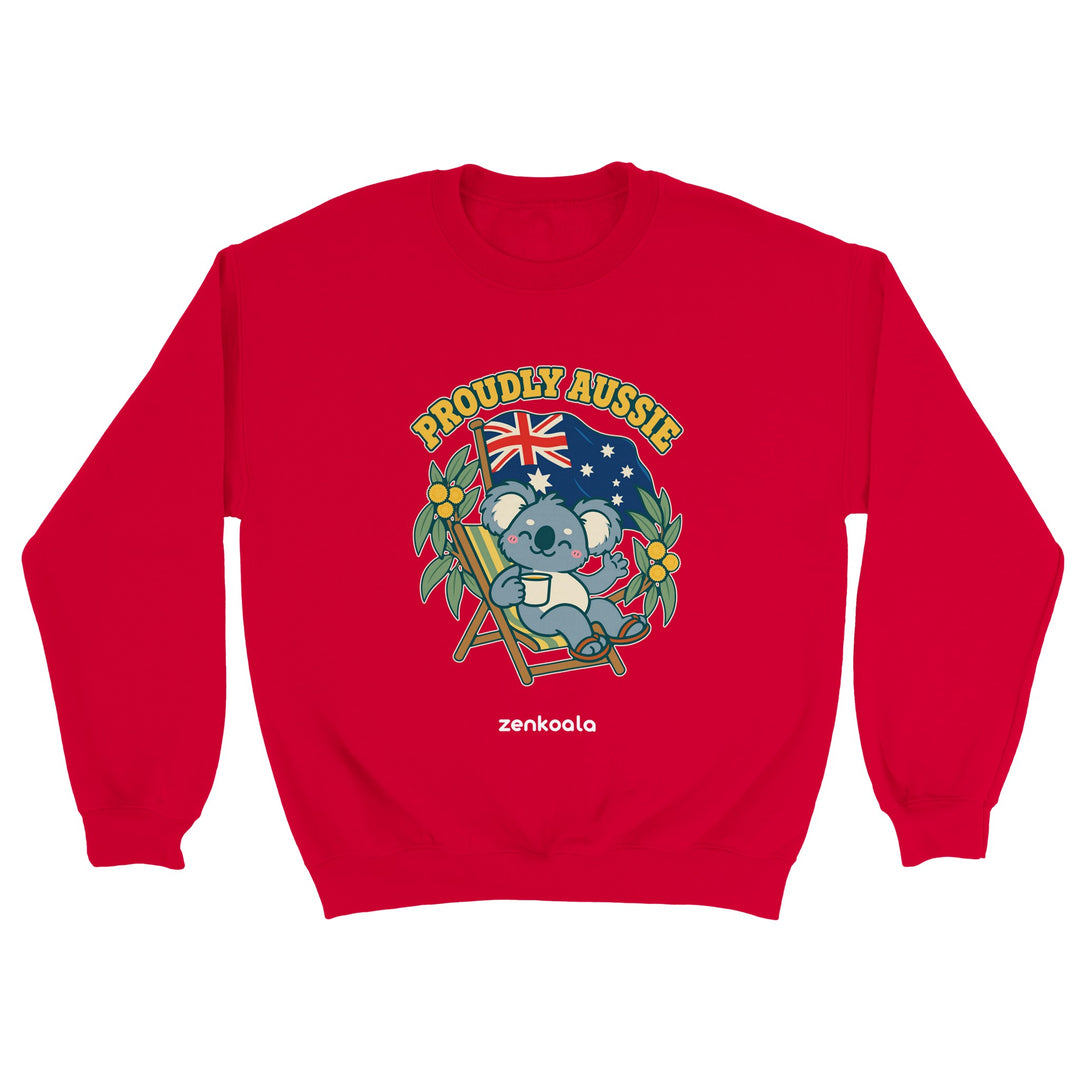 Proudly Aussie feel-good sweatshirt in red, Zen Koala Australia