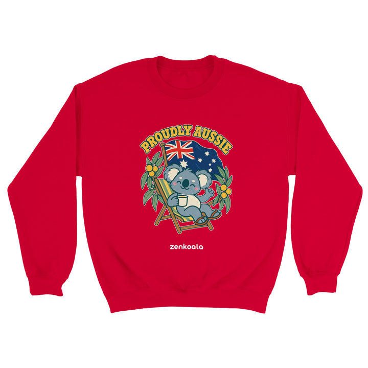 Proudly Aussie feel-good sweatshirt in red, Zen Koala Australia