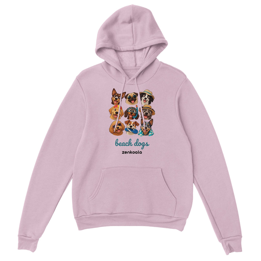 Beach Dogs feel-good hoodie in light pink, Zen Koala Australia