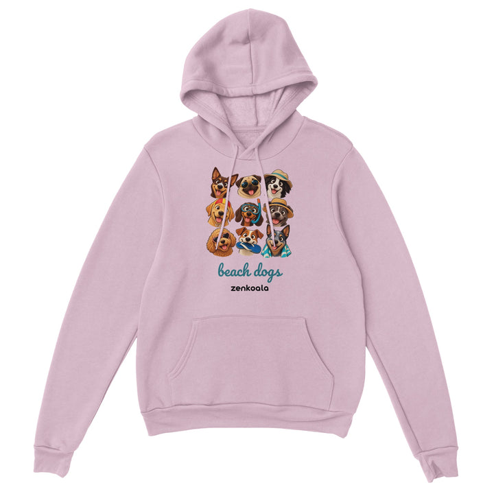 Beach Dogs feel-good hoodie in light pink, Zen Koala Australia