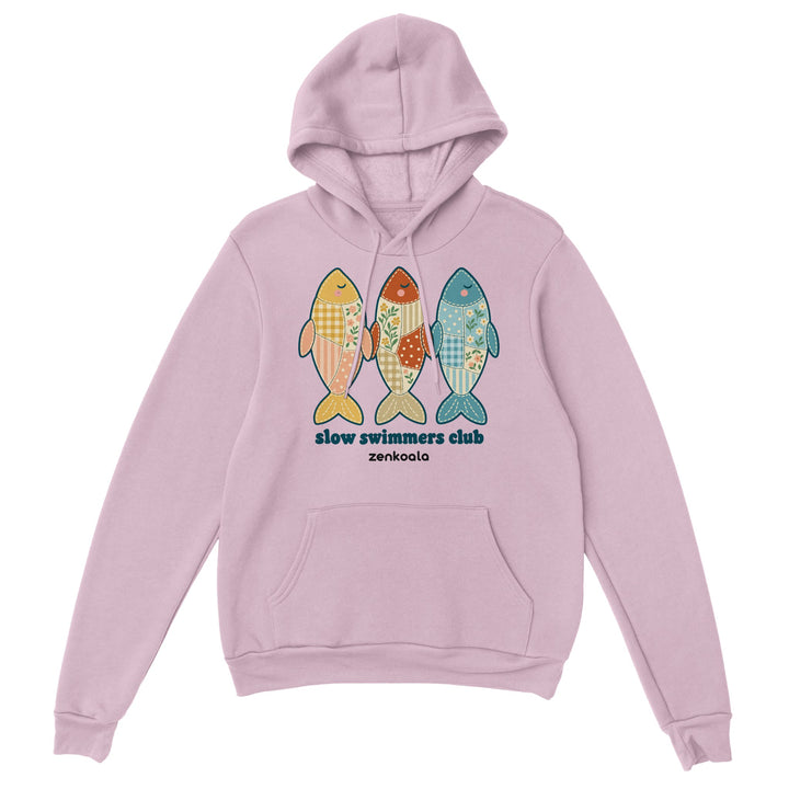 Slow Swimmers Club feel-good hoodie in light pink, Zen Koala Australia