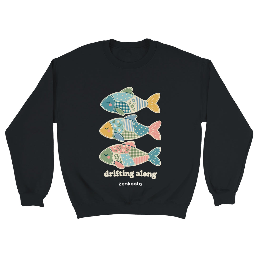 Drifting Along Fish feel-good sweatshirt in black, Zen Koala Australia