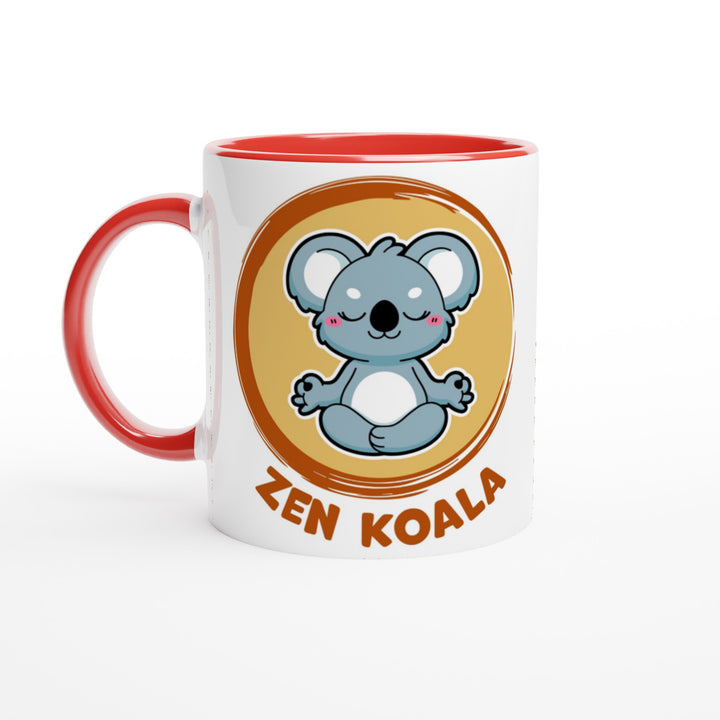 Zen Koala Official Logo - White 11oz with red handle and red rim interior ceramic mug