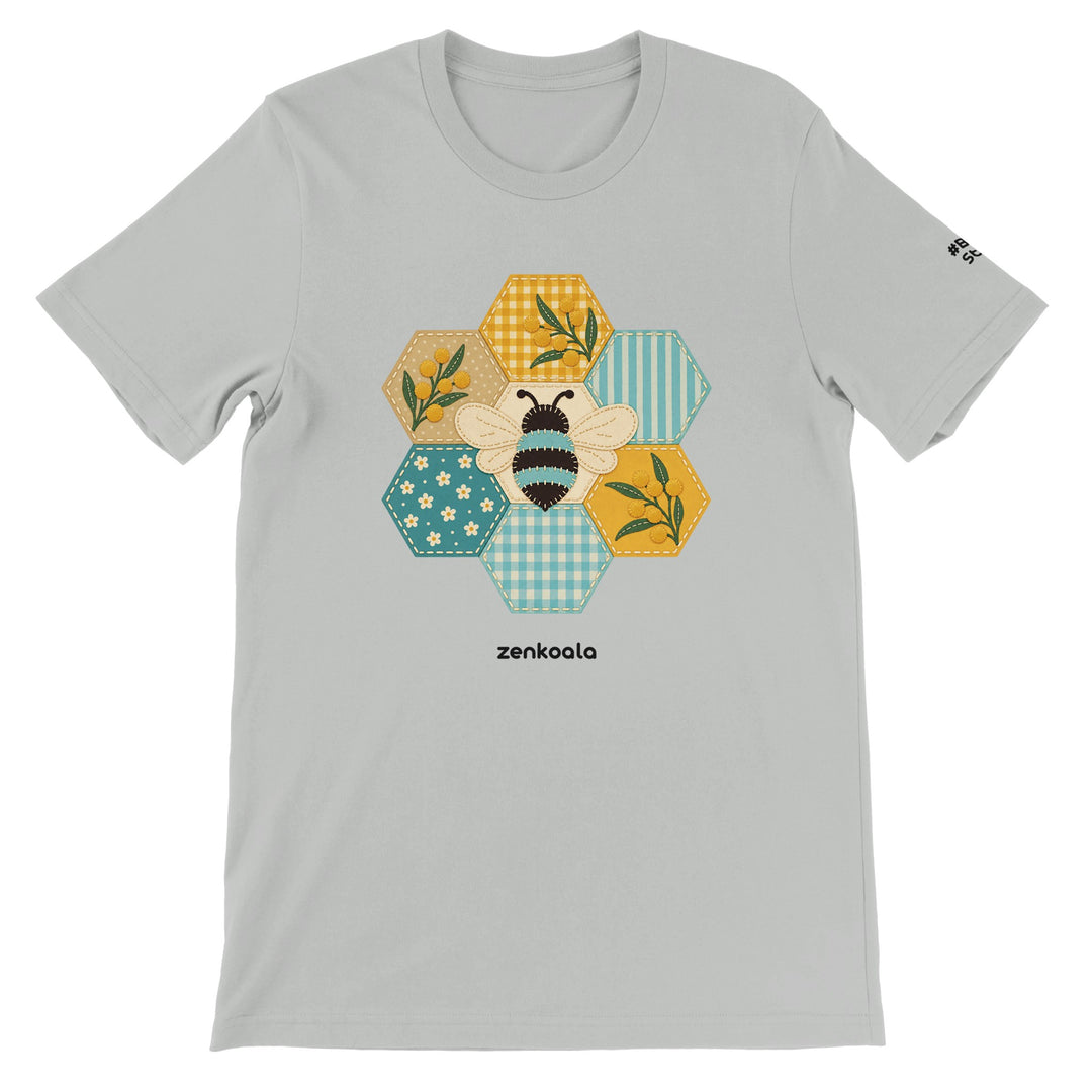 Honeycomb Bee feel-good tee in silver, Zen Koala Australia