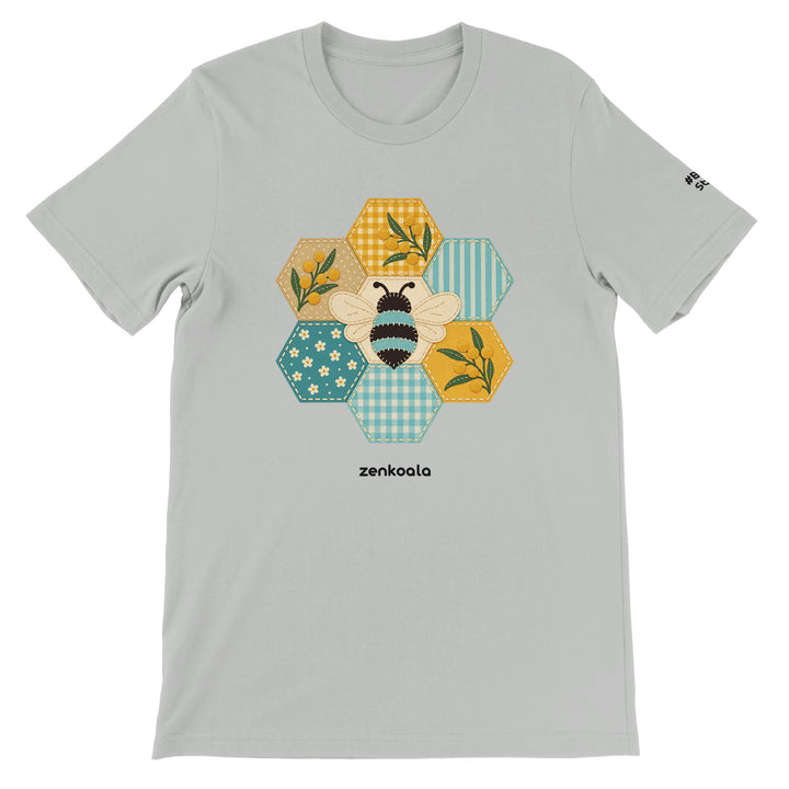 Honeycomb Bee feel-good tee in silver, Zen Koala Australia