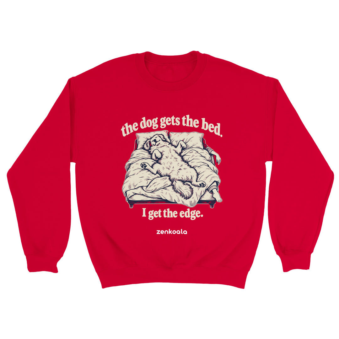 The Dog Gets the Bed feel-good sweatshirt in red, Zen Koala Australia
