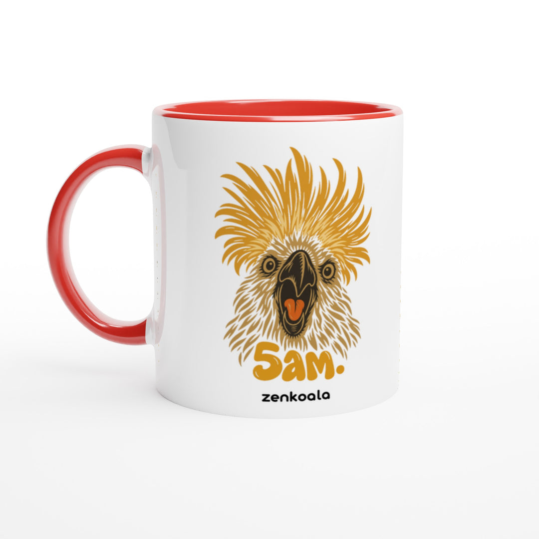 5am mug in red: white with a red rim, inside and handle, Zen Koala Australia