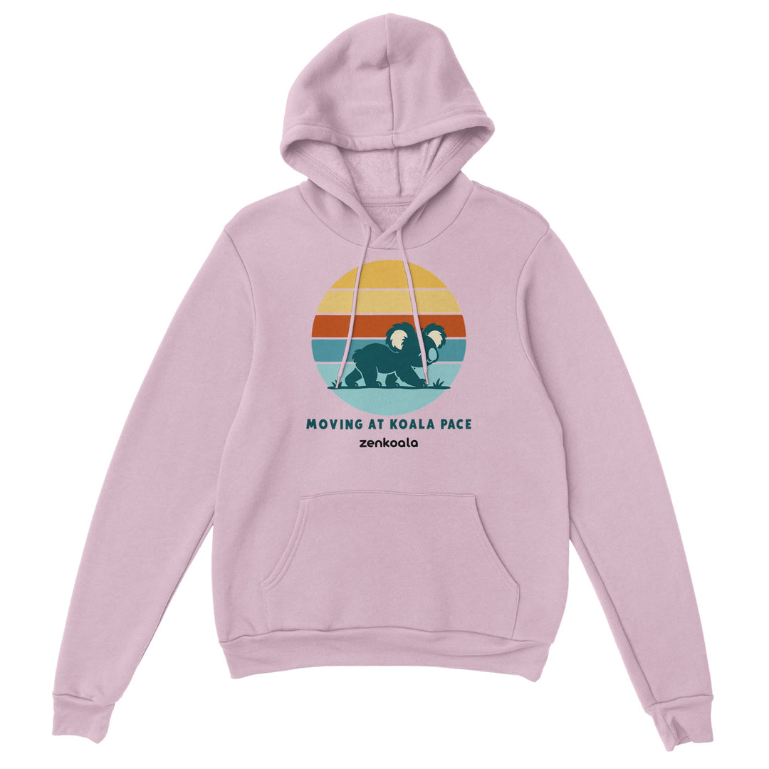 Moving at Koala Pace feel-good hoodie in light pink, Zen Koala Australia