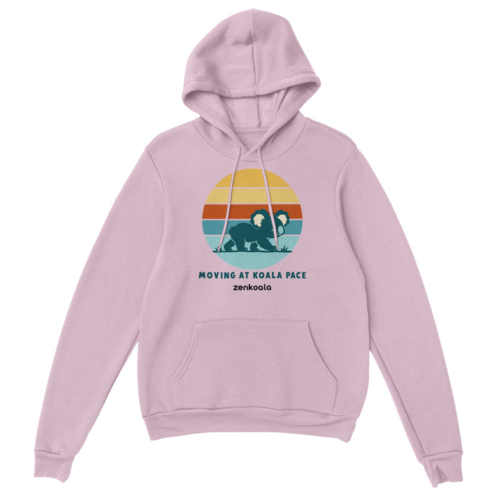 Moving at Koala Pace feel-good hoodie in light pink, Zen Koala Australia