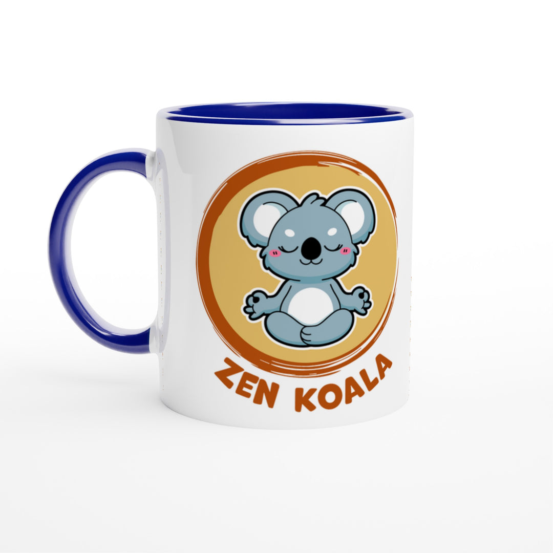Zen Koala mug in blue: white with a blue rim, inside and handle, Zen Koala Australia