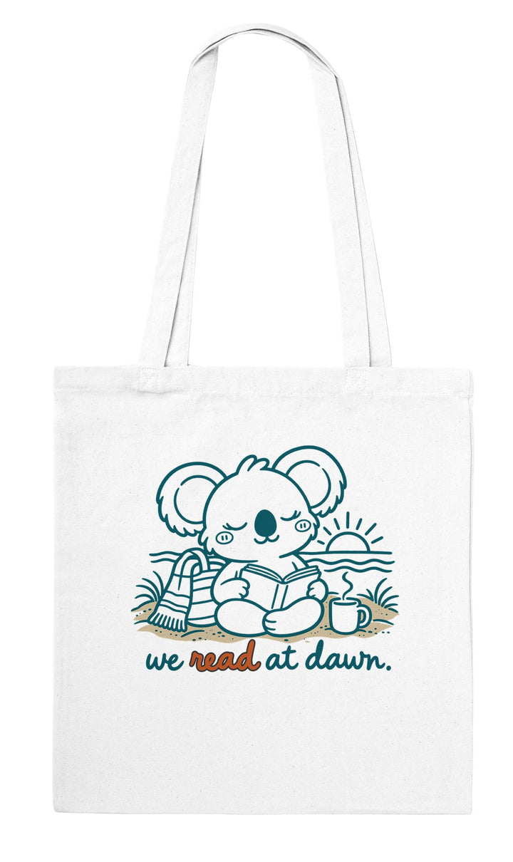 Back of the We Read at Dawn tote bag: zenkoala.com.au, Zen Koala Australia