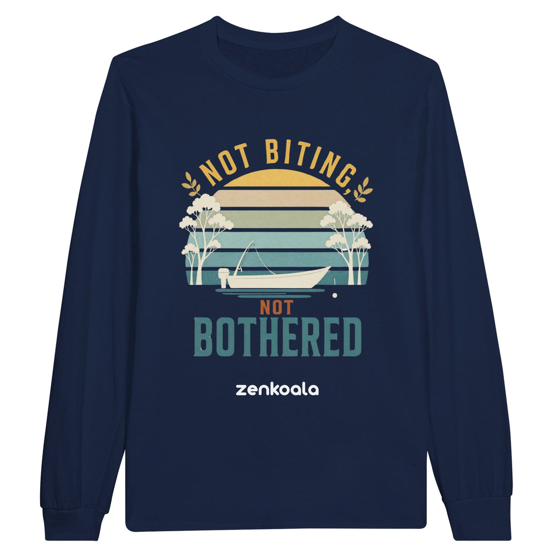 Not Biting Not Bothered long sleeve tee in navy — Zen Koala Australia