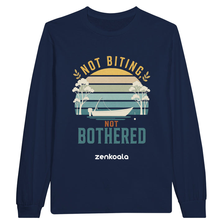 Not Biting Not Bothered long sleeve tee in navy — Zen Koala Australia