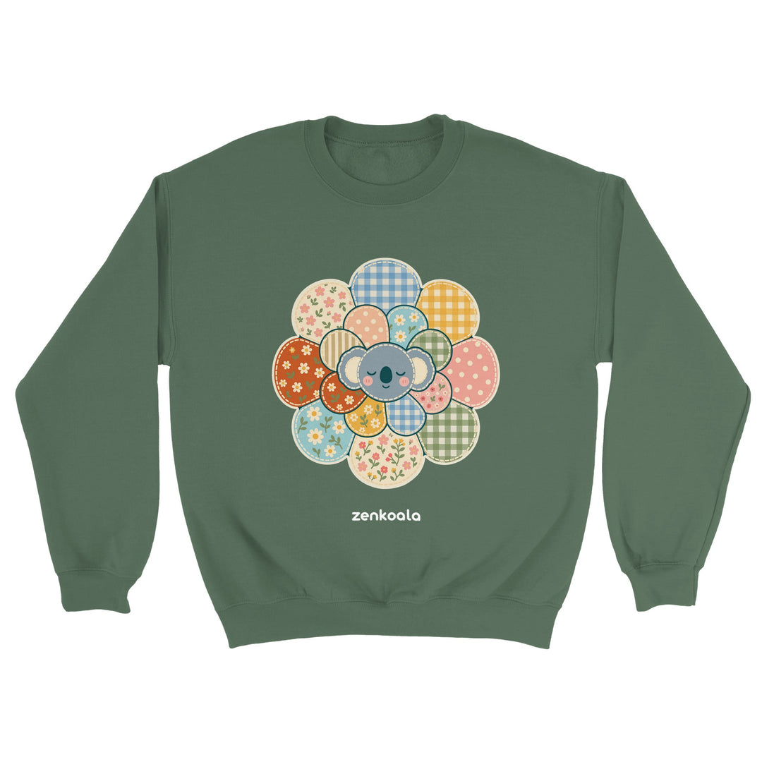 Zen Mandala Flower feel-good sweatshirt in military green, Zen Koala Australia