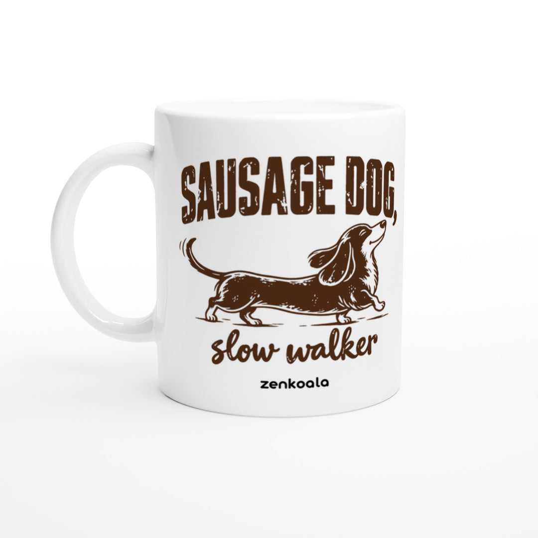 Sausage Dog Slow Walker mug in all white, Zen Koala Australia