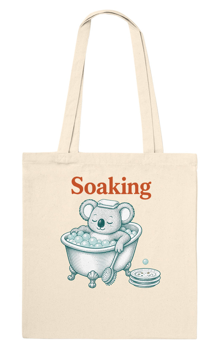 Soaking Koala Bath feel-good tote bag in natural, Zen Koala Australia