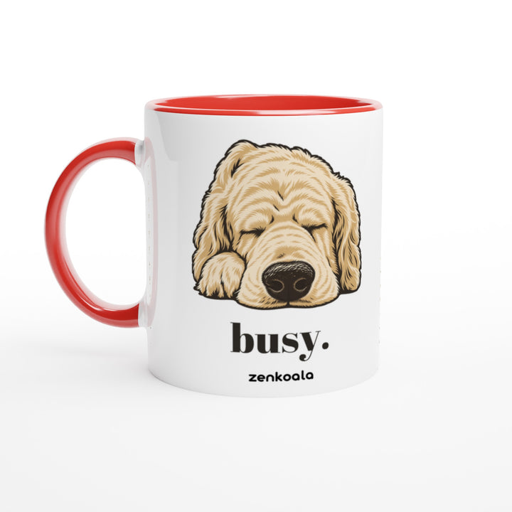 Busy mug in red: white with a red rim, inside and handle, Zen Koala Australia