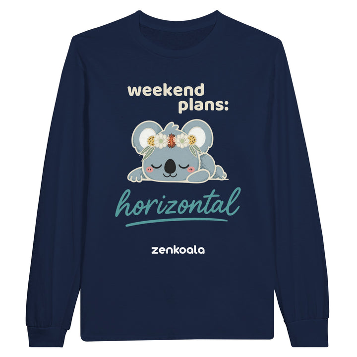 Weekend Plans Horizontal Koala long sleeve tee in navy — Zen Koala Australia