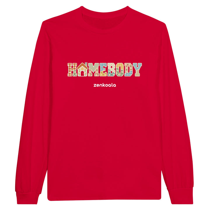 Homebody Faux Patchwork feel-good long sleeve tee in red, Zen Koala Australia