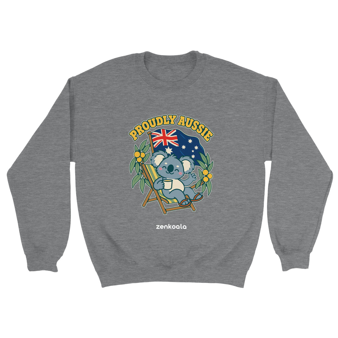 Proudly Aussie feel-good sweatshirt in sport grey, Zen Koala Australia