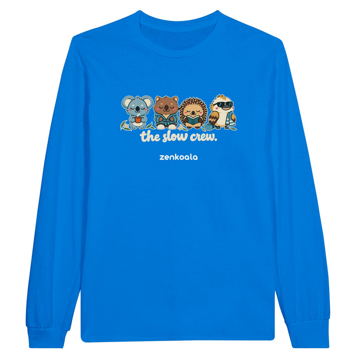 The Slow Crew feel-good long sleeve tee in royal, Zen Koala Australia