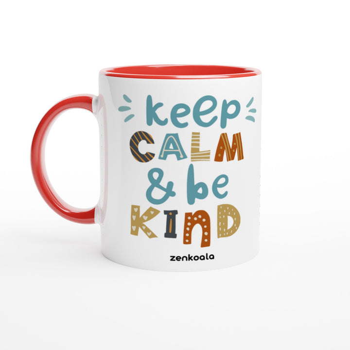 Keep Calm, Be Kind mug in red: white with a red rim, inside and handle, Zen Koala Australia