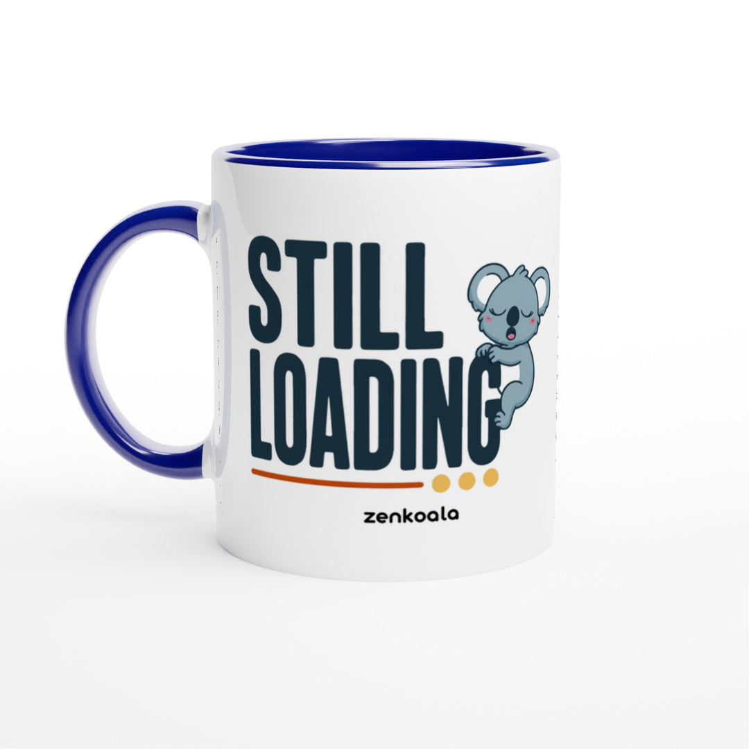 Still Loading Koala mug in blue: white with a blue rim, inside and handle, Zen Koala Australia