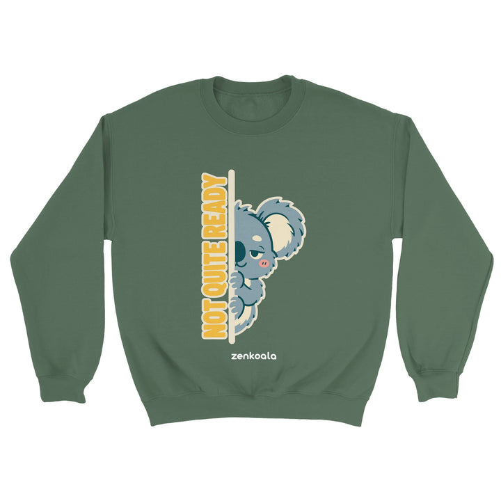 Not Quite Ready feel-good sweatshirt in military green, Zen Koala Australia