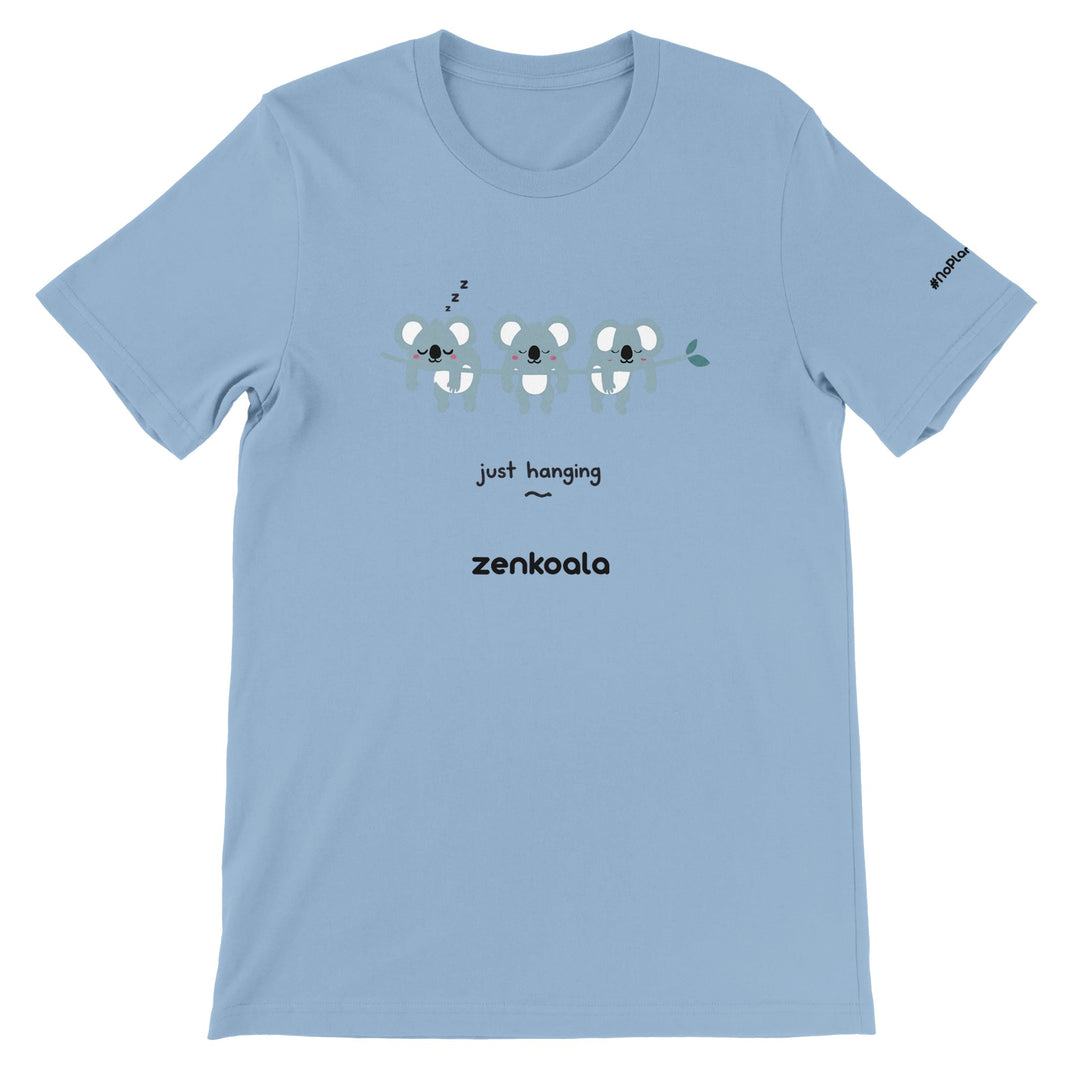 Just Hanging feel-good tee in light blue — Zen Koala Australia