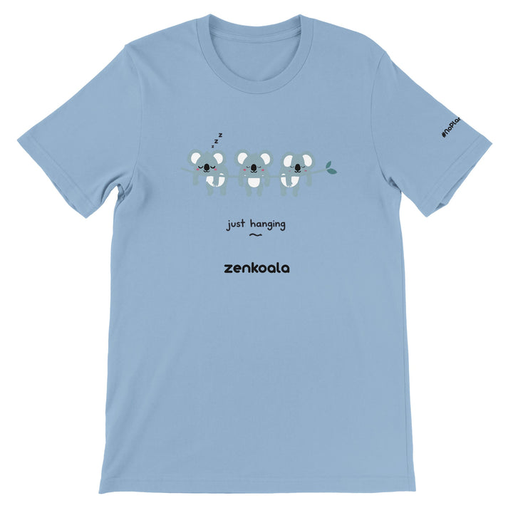 Just Hanging feel-good tee in light blue — Zen Koala Australia