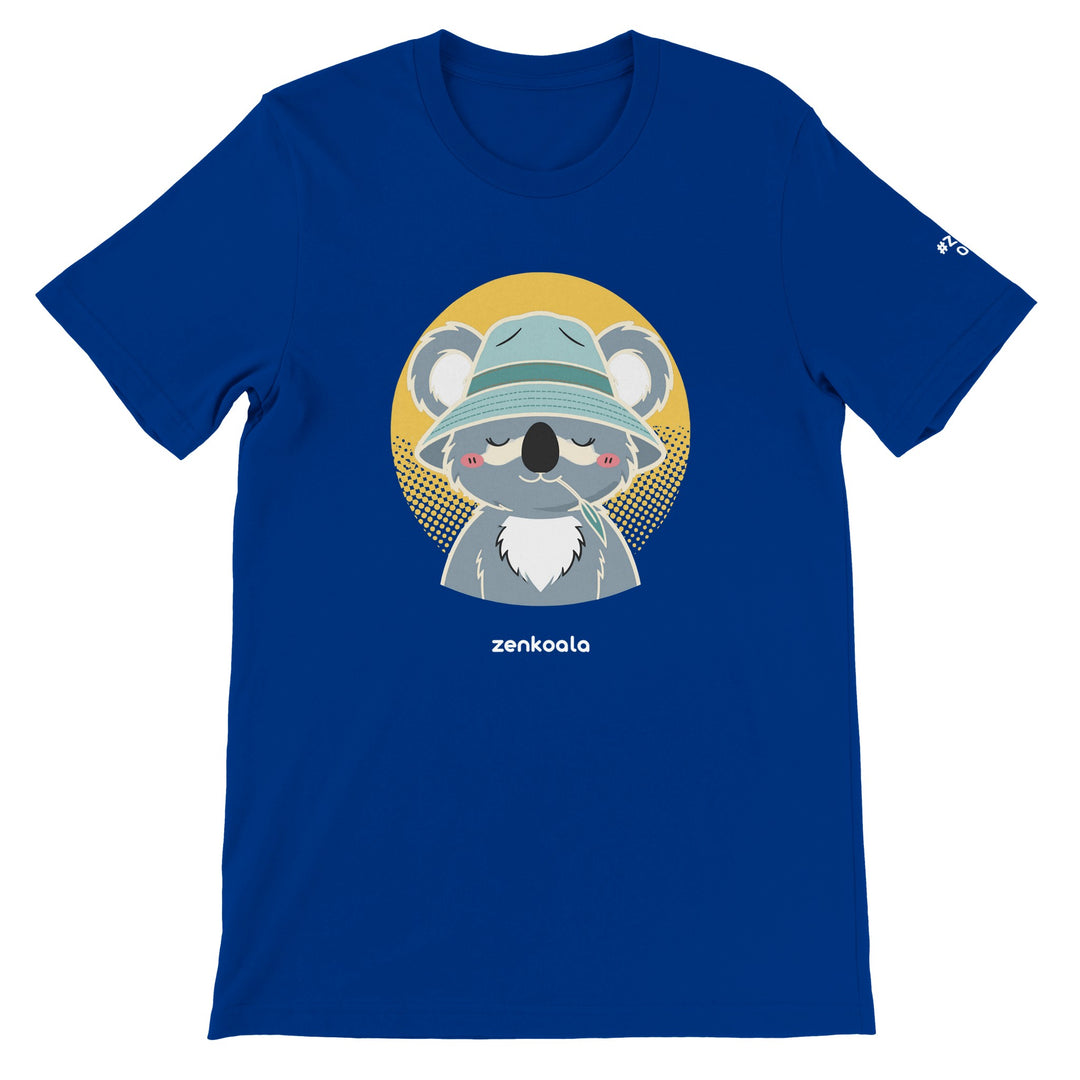 Koala Zinc and Bucket Hat feel-good tee in true royal, Zen Koala Australia