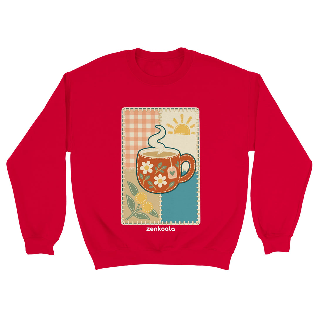 Cuppa Quilt feel-good sweatshirt in red, Zen Koala Australia