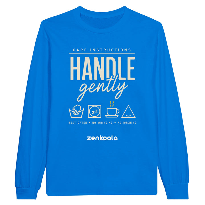 Handle Gently Care Instructions long sleeve tee in royal — Zen Koala Australia
