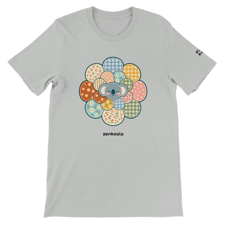 Zen Mandala Flower feel-good tee in silver, Zen Koala Australia