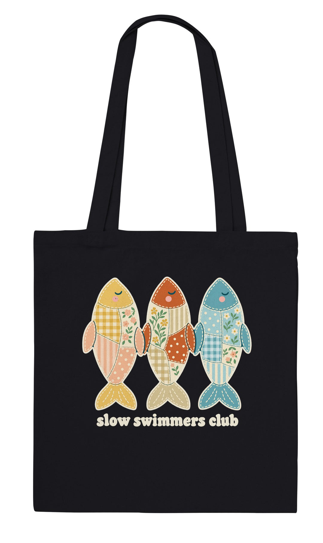 Slow Swimmers Club feel-good tote bag in black, Zen Koala Australia