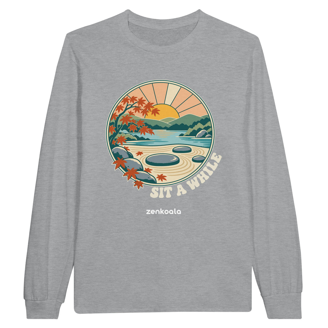 Zen Garden Sit a While feel-good long sleeve tee in sports grey, Zen Koala Australia