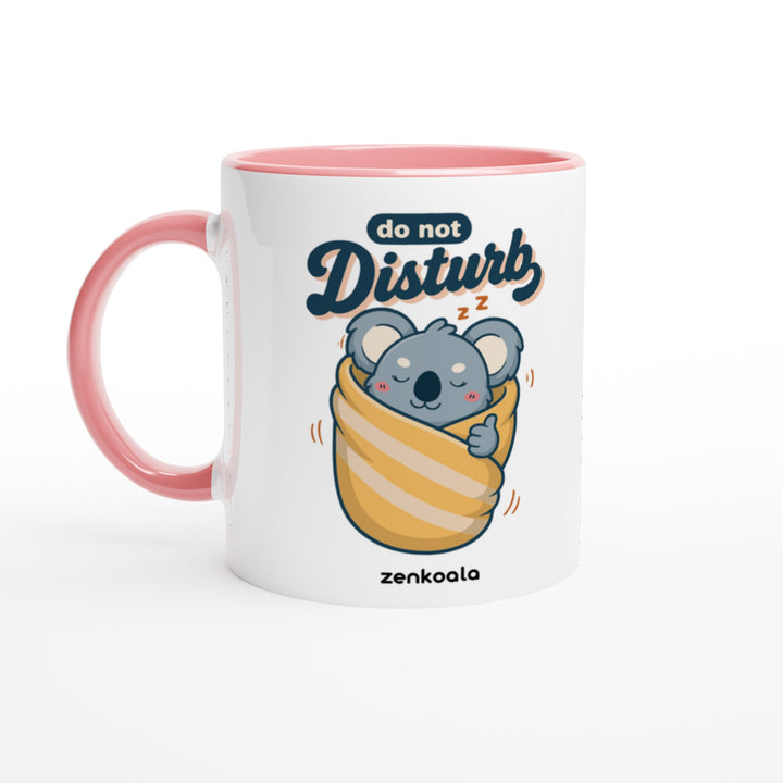 Do Not Disturb Koala mug in pink: white with a pink rim, inside and handle, Zen Koala Australia