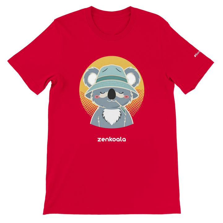 Koala Zinc and Bucket Hat feel-good tee in red — Zen Koala Australia