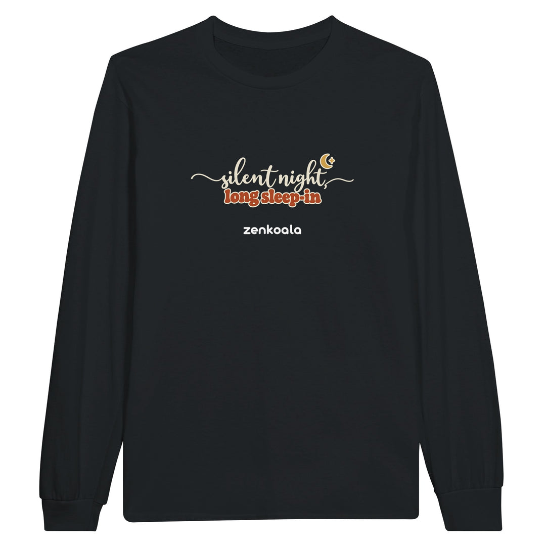Silent Night Long Sleep-In feel-good long sleeve tee in black, Zen Koala Australia